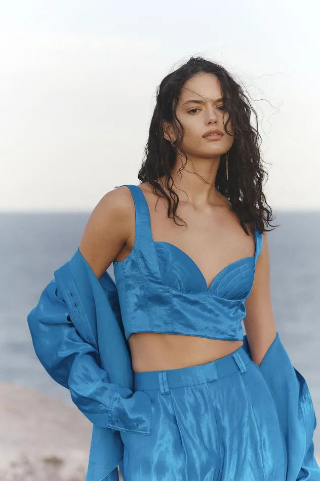 Elation Pleated Bralette Azure Blue Women Aje Tops