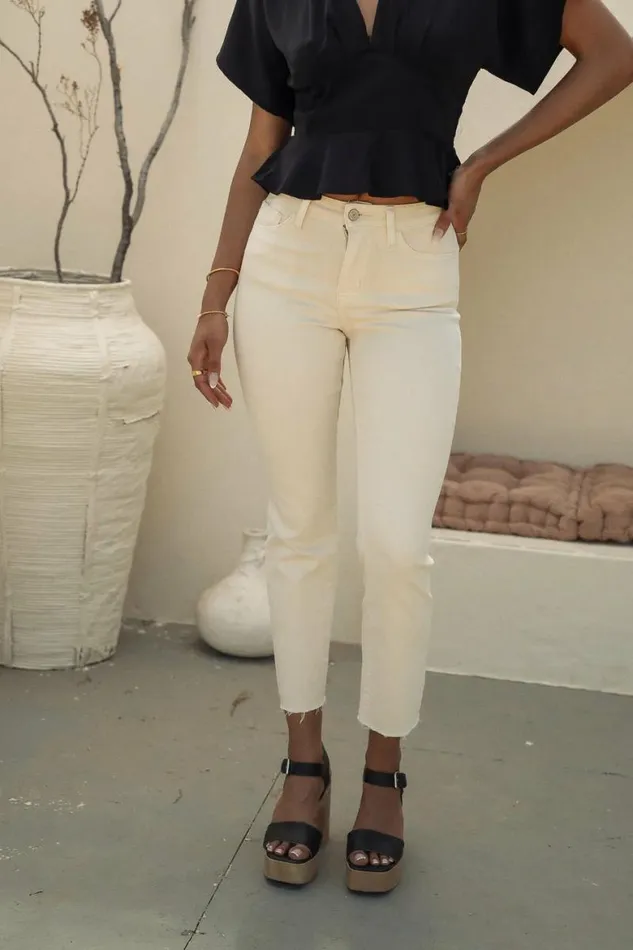 Eloise Straight Leg Jeans Cream Women Bohme Denim
