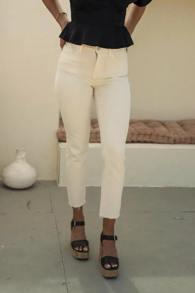 Eloise Straight Leg Jeans Cream Women Bohme Denim