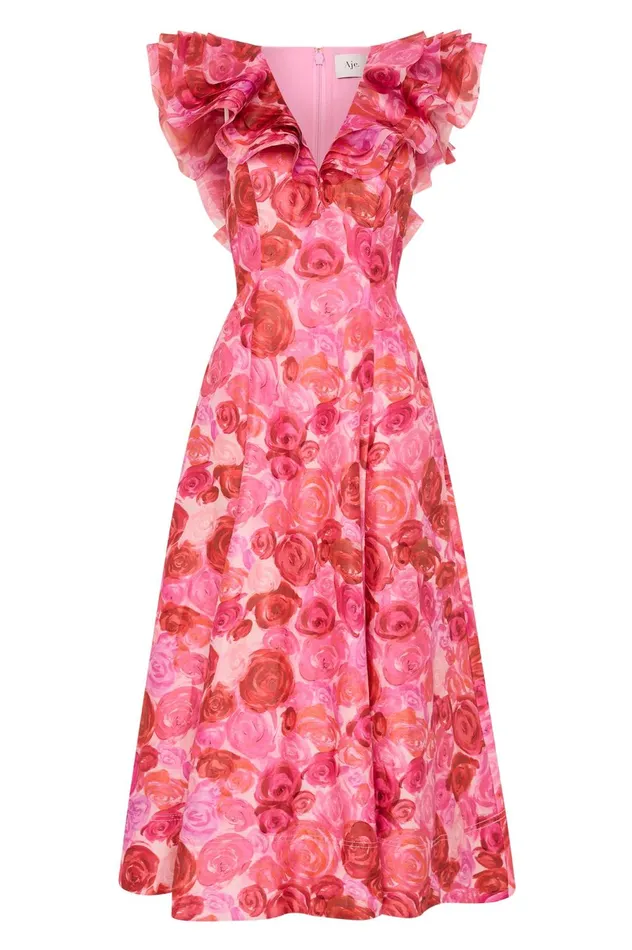 Enchanted Plunge Midi Dress Misty Rose Women Aje Wedding Guest Dresses