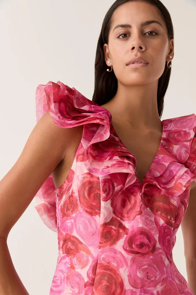 Enchanted Plunge Midi Dress Misty Rose Women Aje Wedding Guest Dresses
