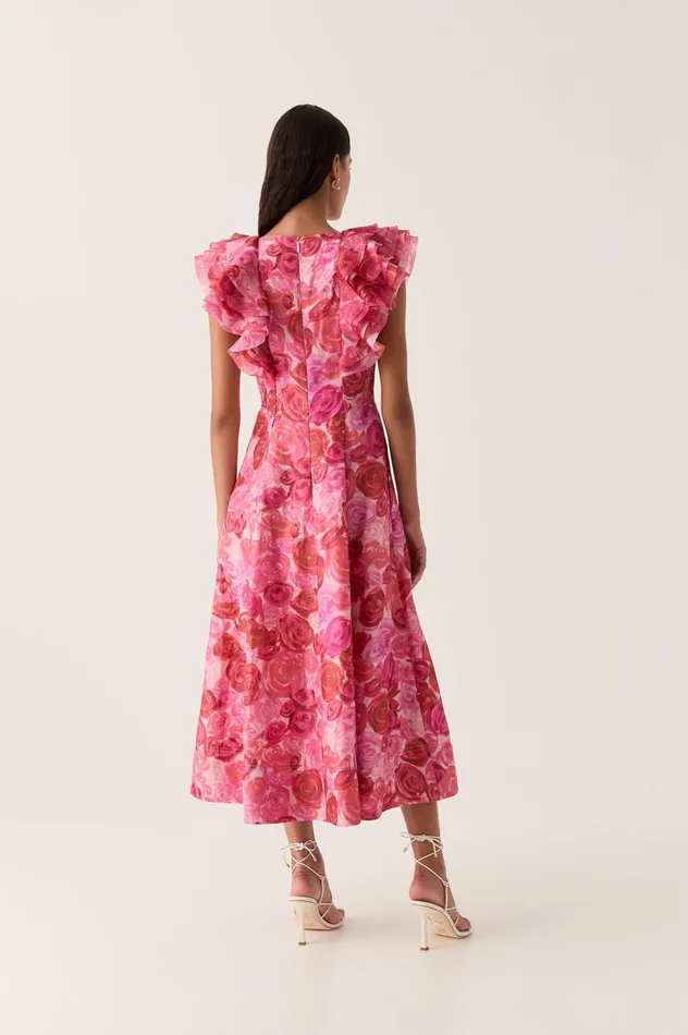 Enchanted Plunge Midi Dress Misty Rose Women Aje Wedding Guest Dresses