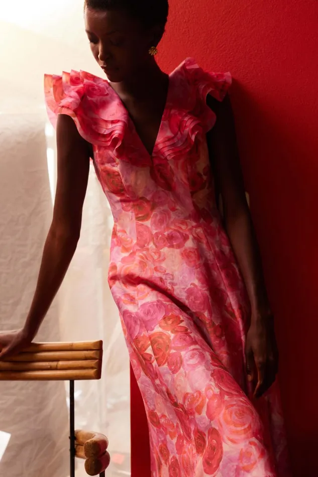Enchanted Plunge Midi Dress Misty Rose Women Aje Wedding Guest Dresses
