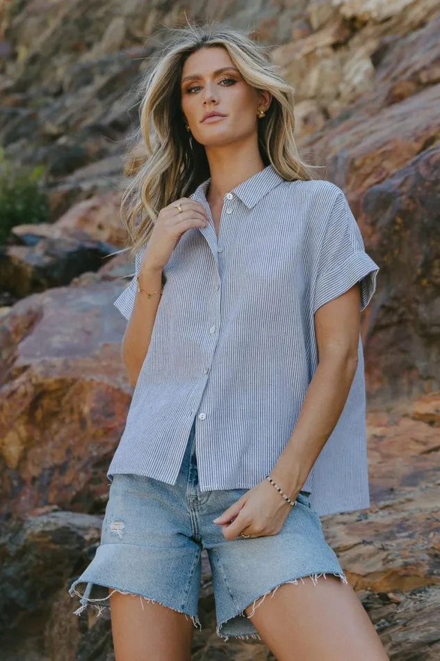 Enya Striped Button Up In White White Women Bohme Tops