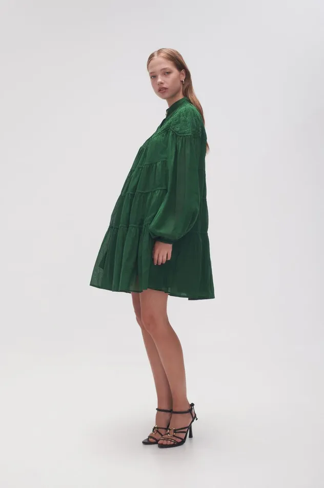 Erika Ruched Tier Mini Dress Forest Green Women Aje Mini Dresses