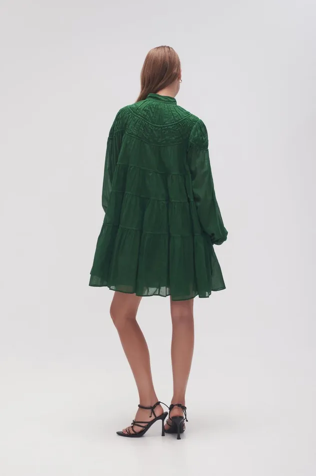 Erika Ruched Tier Mini Dress Forest Green Women Aje Mini Dresses