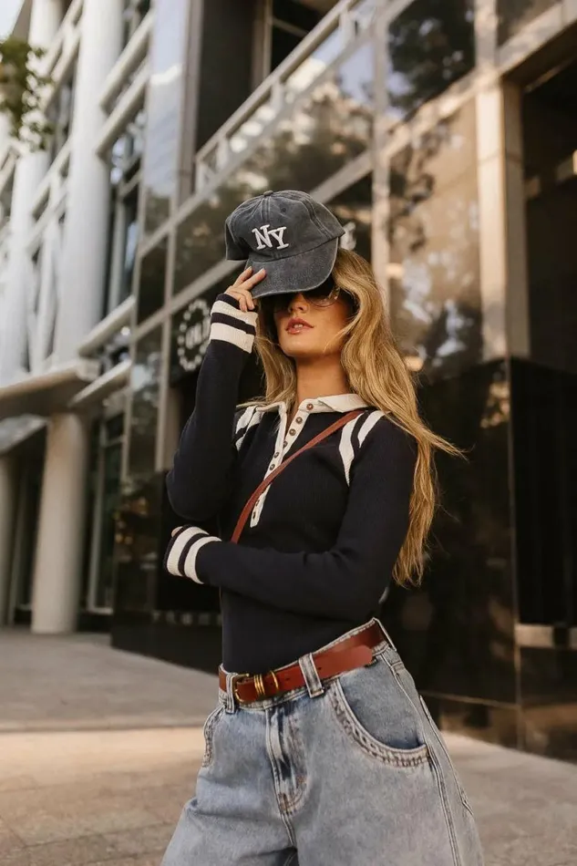 Evan Waffle Knit Top In Navy Navy Women Bohme Tops