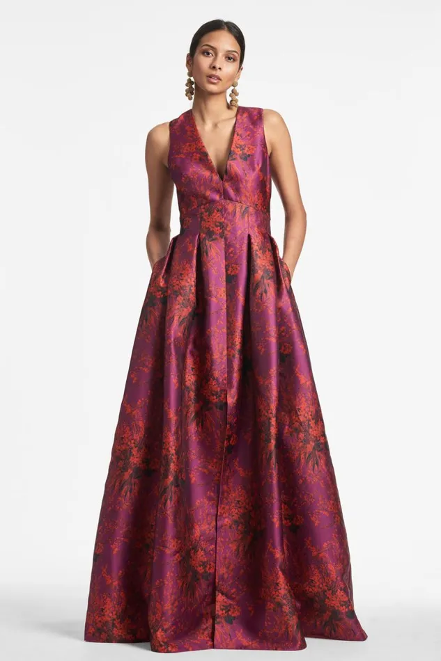Evening Women Sachin and Babi Brooke Gown 8211 Raspberry Bouquet Multi