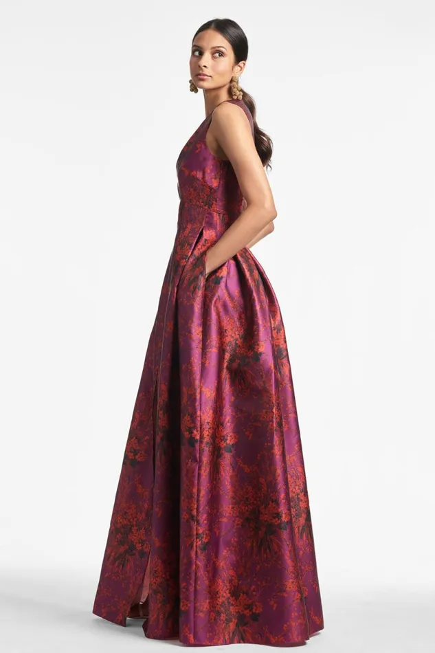 Evening Women Sachin and Babi Brooke Gown 8211 Raspberry Bouquet Multi