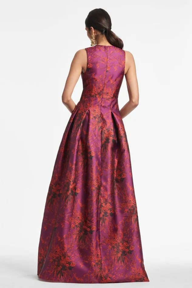 Evening Women Sachin and Babi Brooke Gown 8211 Raspberry Bouquet Multi
