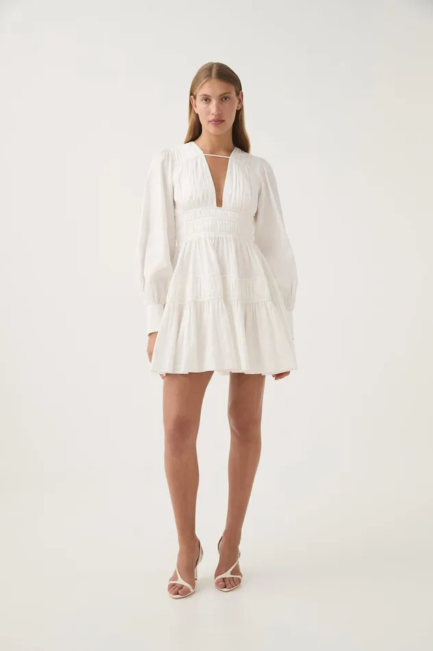 Fallingwater Ruched Mini Dress Ivory Women Aje White Dresses