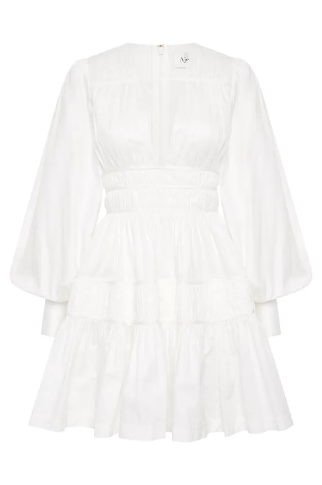 Fallingwater Ruched Mini Dress Ivory Women Aje White Dresses