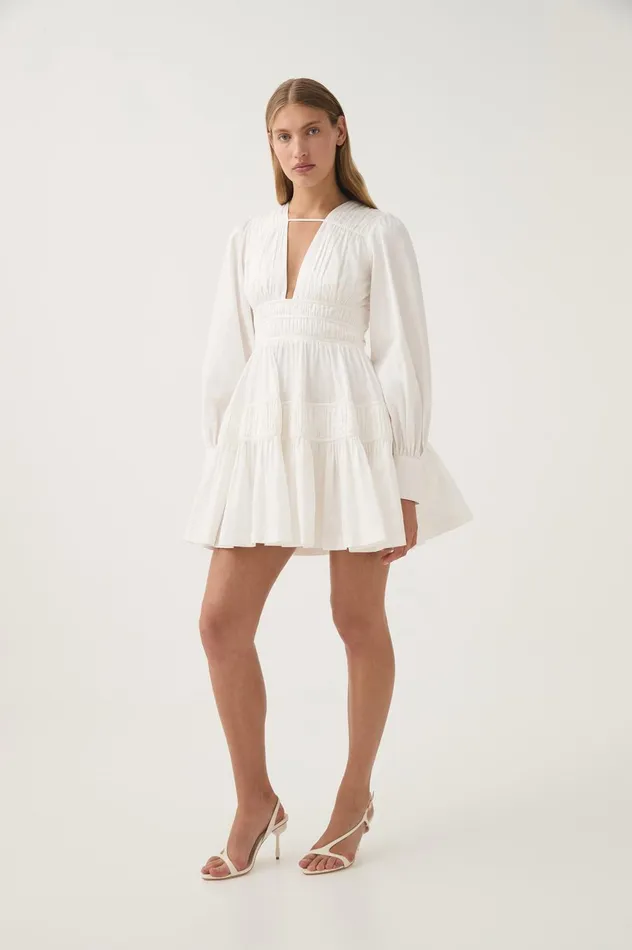 Fallingwater Ruched Mini Dress Ivory Women Aje White Dresses