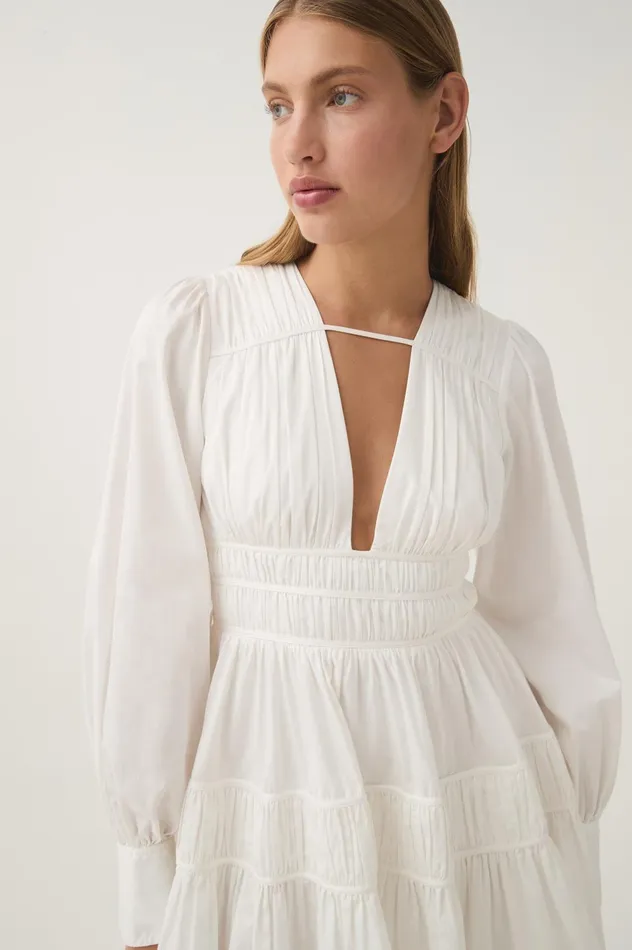 Fallingwater Ruched Mini Dress Ivory Women Aje White Dresses