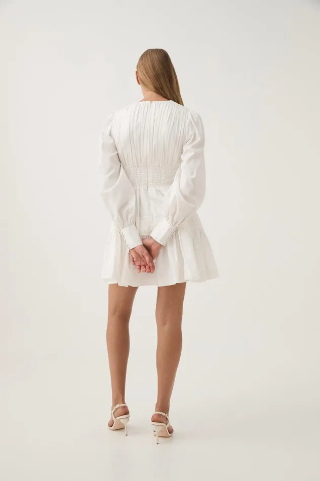 Fallingwater Ruched Mini Dress Ivory Women Aje White Dresses