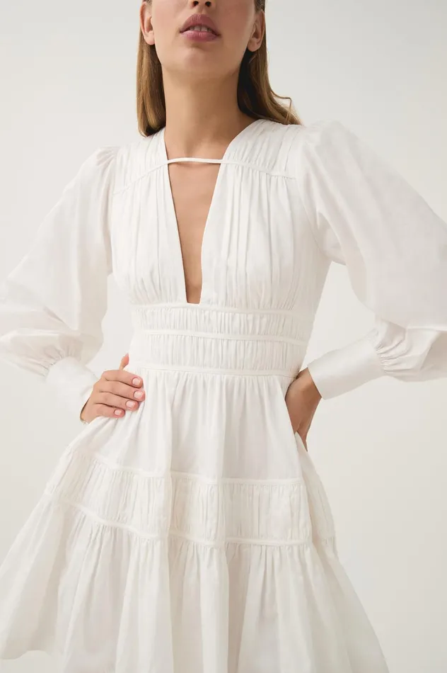 Fallingwater Ruched Mini Dress Ivory Women Aje White Dresses
