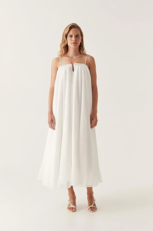 Filigree Sweetheart Midi Dress Ivory Women Aje White Dresses