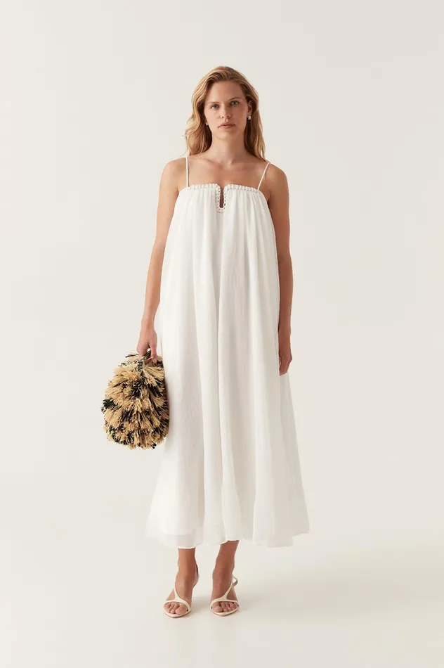 Filigree Sweetheart Midi Dress Ivory Women Aje White Dresses