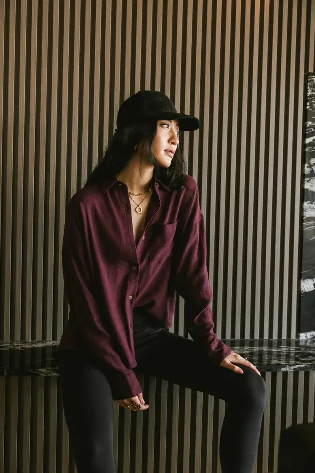 Finley Button Up In Wine Wine Women Bohme Tops