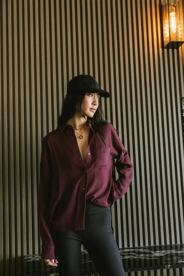 Finley Button Up In Wine Wine Women Bohme Tops