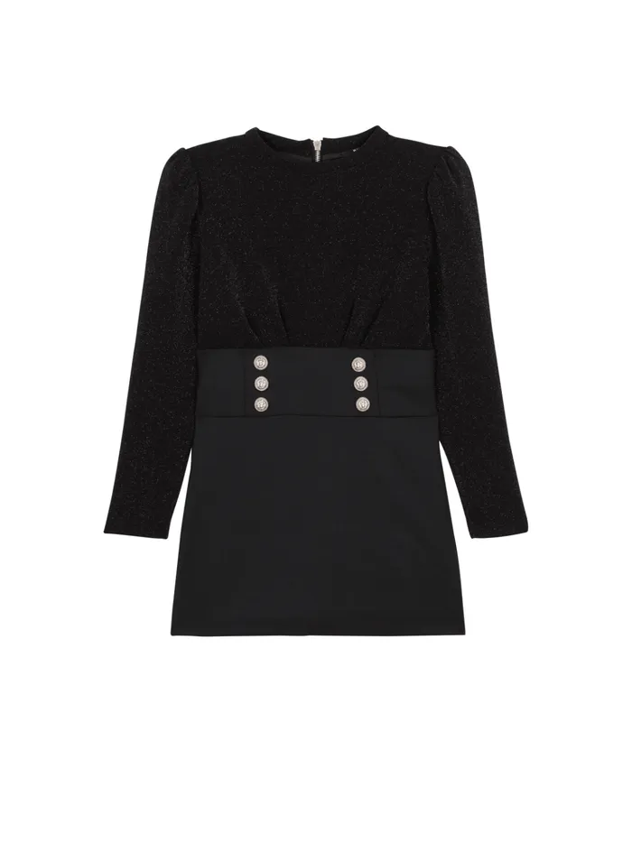 Fitted Dress With Buttons Black Kids Balmain