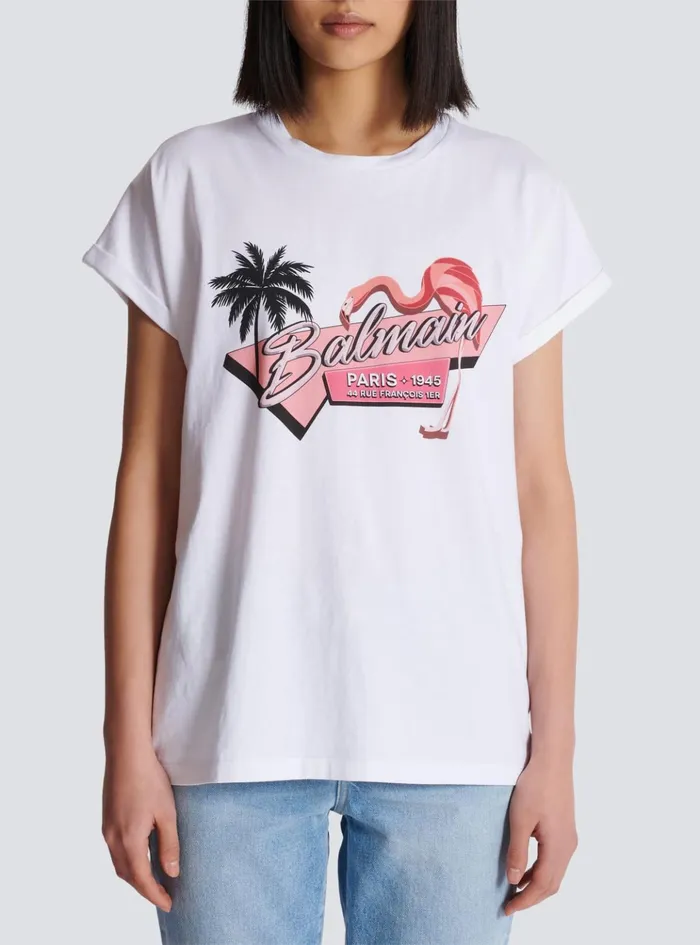 Flamingo Tshirt White Women Balmain TShirts