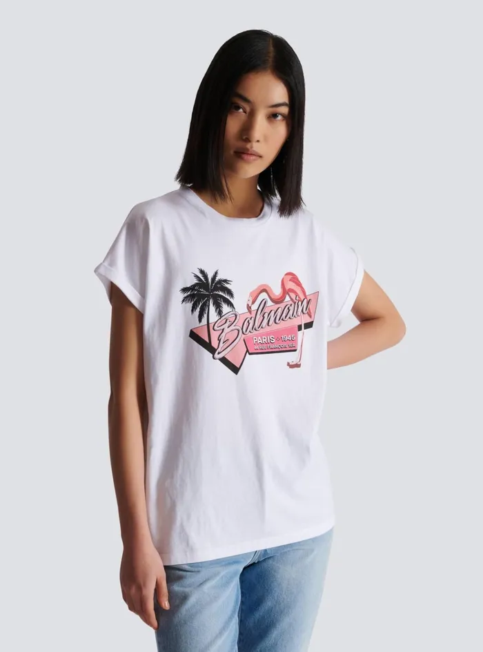 Flamingo Tshirt White Women Balmain TShirts