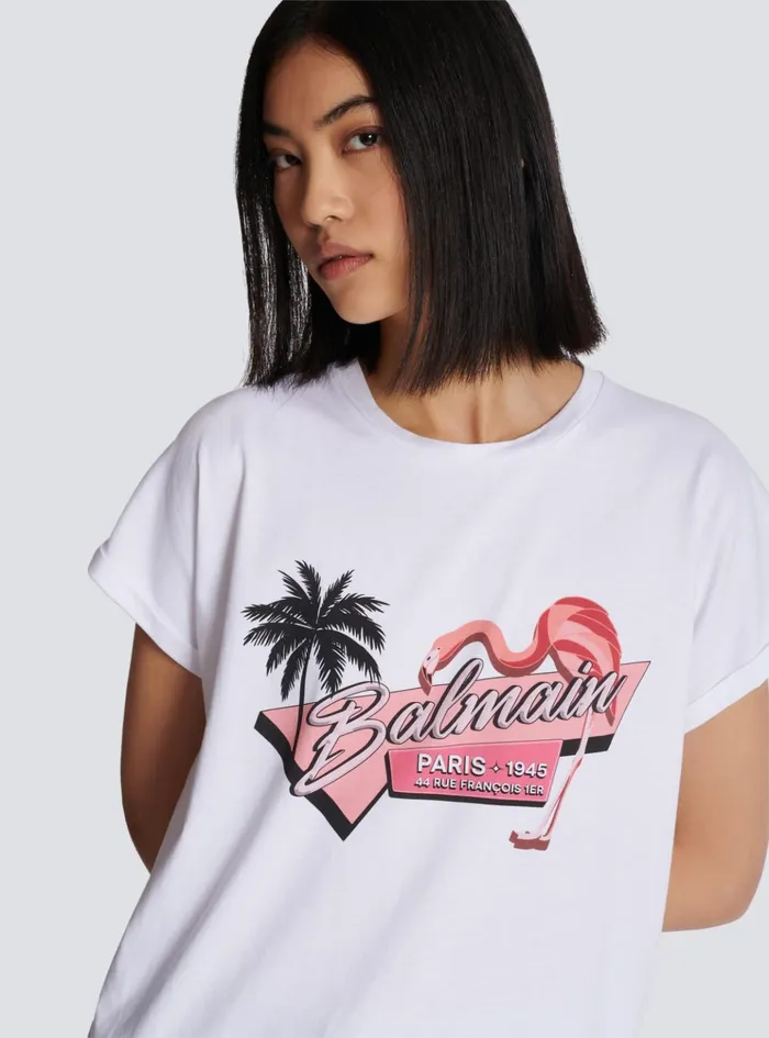 Flamingo Tshirt White Women Balmain TShirts