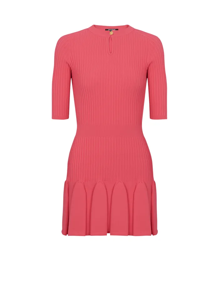 Flared Knit Dress Pink Women Balmain Dresses