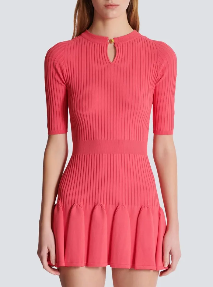 Flared Knit Dress Pink Women Balmain Dresses