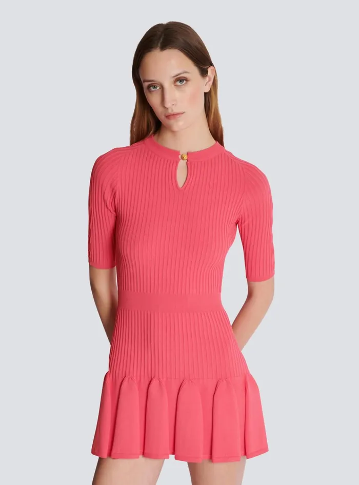 Flared Knit Dress Pink Women Balmain Dresses