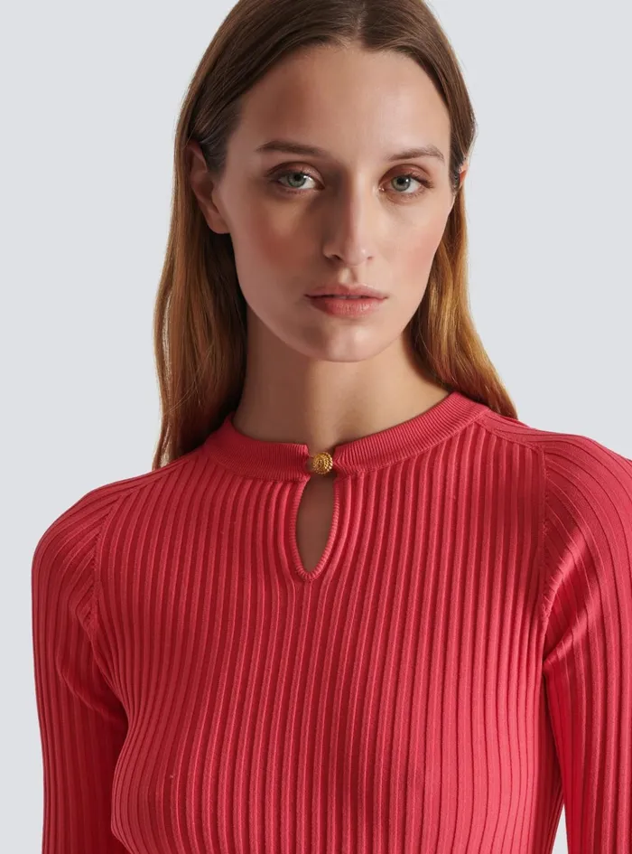 Flared Knit Dress Pink Women Balmain Dresses