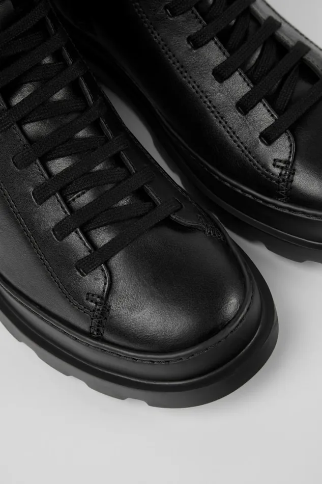 Flat Shoes Women Camper Brutus Black Leather Mid Boots