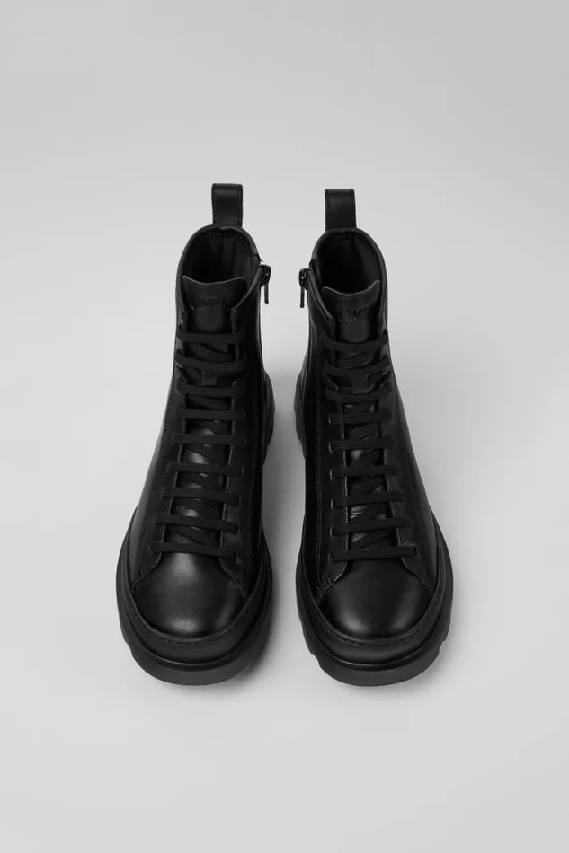 Flat Shoes Women Camper Brutus Black Leather Mid Boots Flat Shoes Women Camper Brutus Black Leather Mid Boots