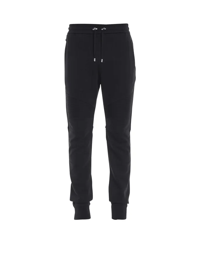 Flocked Paris Joggers Black Men Balmain Trousers And Shorts