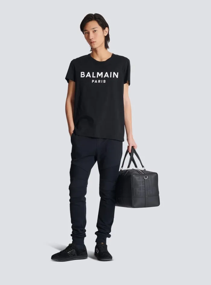 Flocked Paris Joggers Black Men Balmain Trousers And Shorts