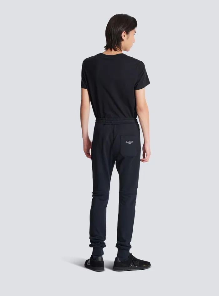 Flocked Paris Joggers Black Men Balmain Trousers And Shorts