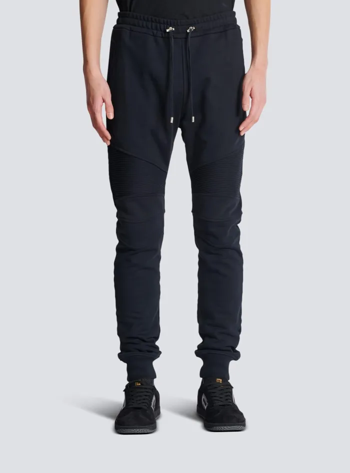 Flocked Paris Joggers Black Men Balmain Trousers And Shorts