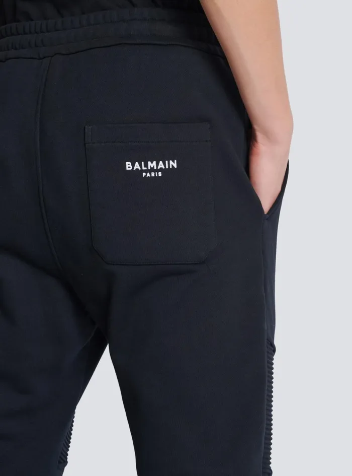 Flocked Paris Joggers Black Men Balmain Trousers And Shorts