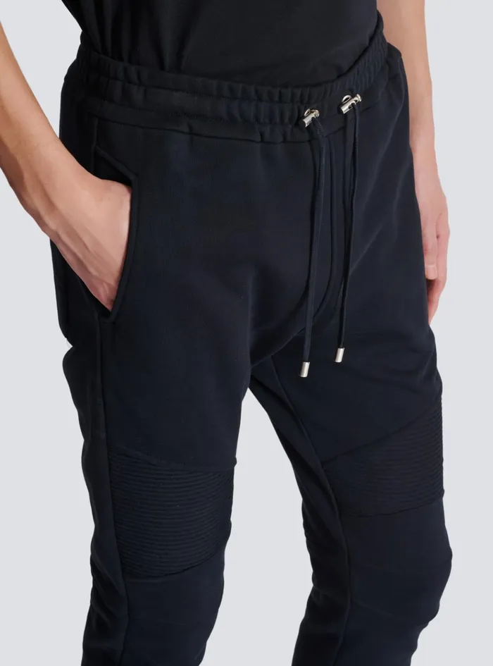 Flocked Paris Joggers Black Men Balmain Trousers And Shorts
