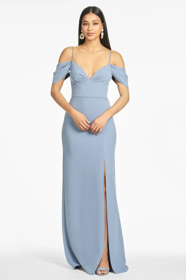 Formal Women Sachin and Babi Brittany 4Way Stretch Crepe Gown 8211 Slate Blue