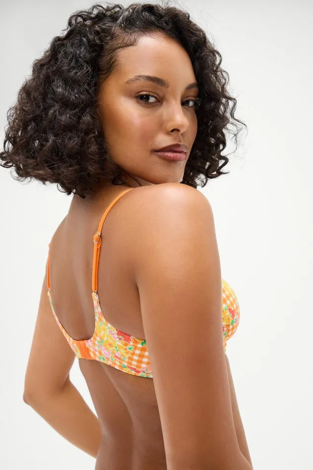 Frankies Bikinis Bikinis Women Dean Floral Underwire Bikini Top Marigold Gingham