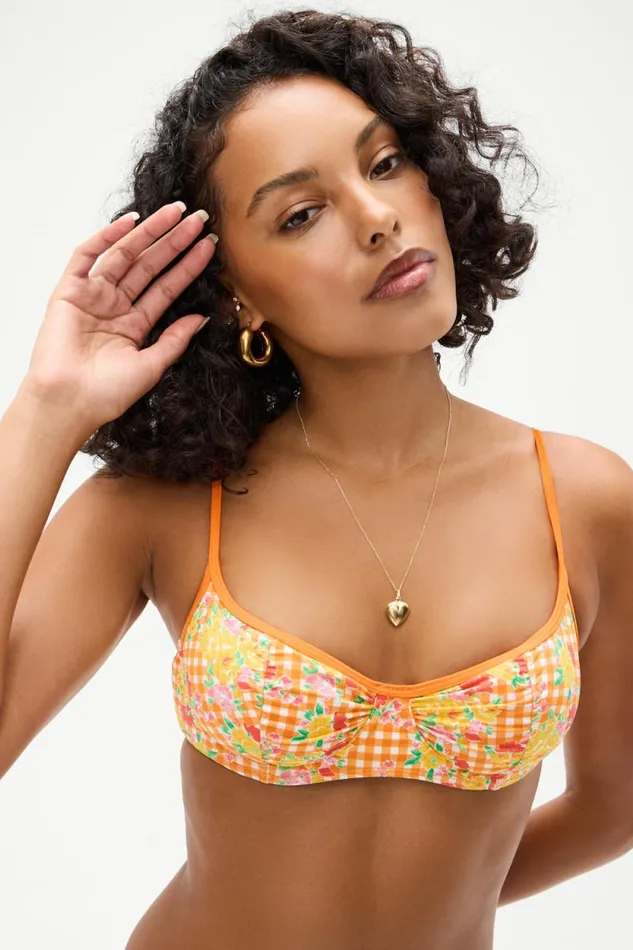 Frankies Bikinis Bikinis Women Dean Floral Underwire Bikini Top Marigold Gingham
