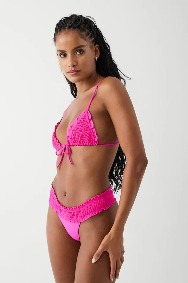 Frankies Bikinis Bikinis Women Penny Triangle Shine Bikini Top Candy Pink