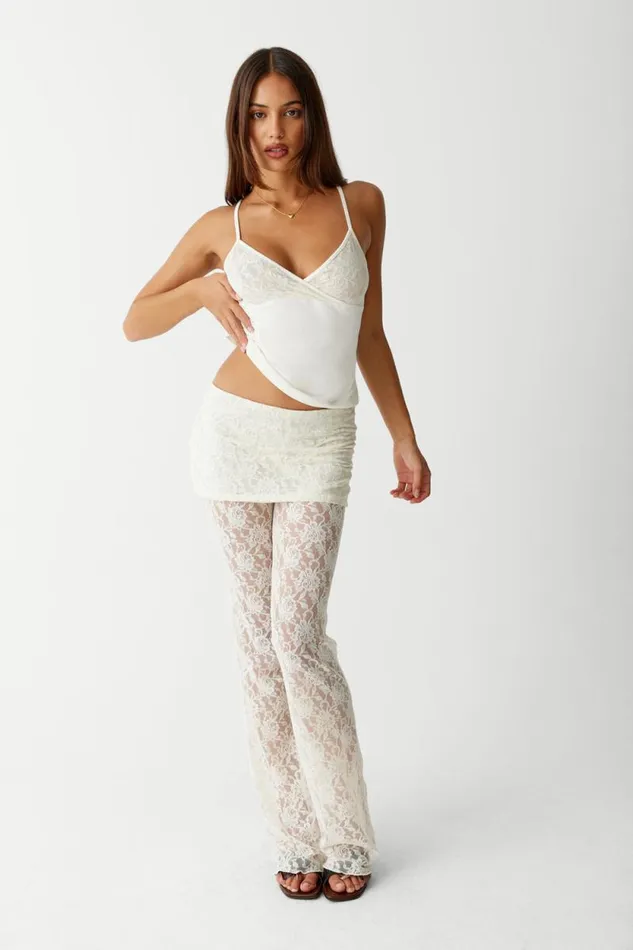 Frankies Bikinis Bottoms Women Mason Lace Flare Pant Porcelain