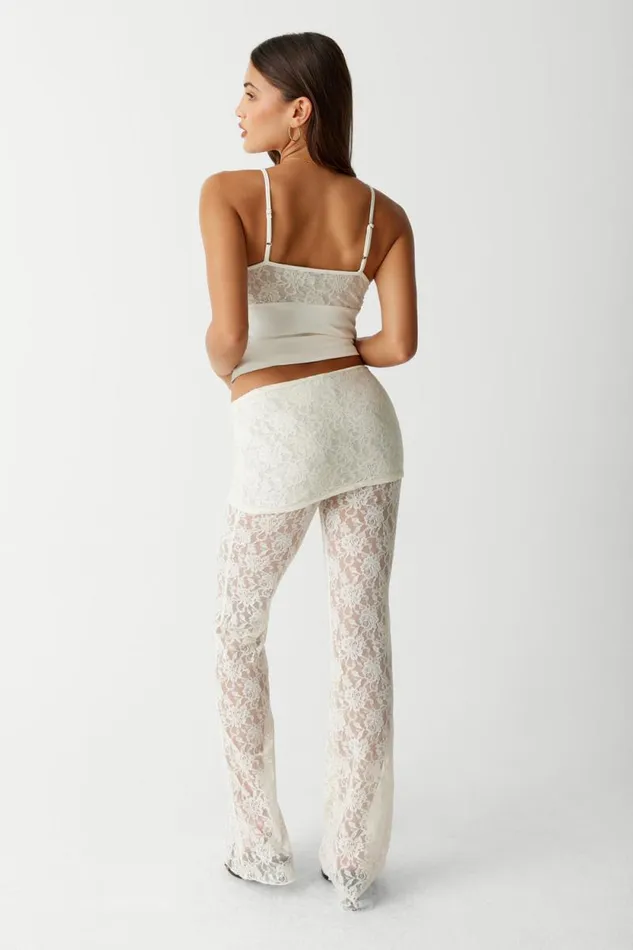 Frankies Bikinis Bottoms Women Mason Lace Flare Pant Porcelain