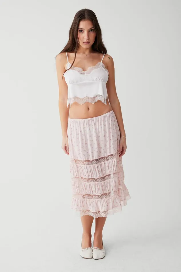 Frankies Bikinis Bottoms Women Solstice Floral Midi Skirt Baby Bouquet Pink