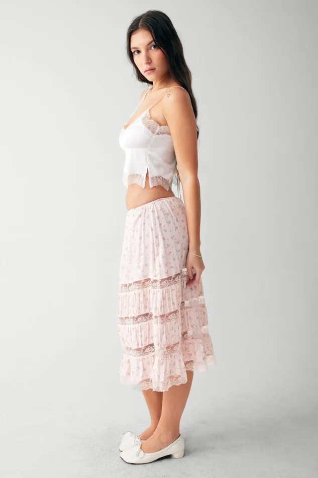 Frankies Bikinis Bottoms Women Solstice Floral Midi Skirt Baby Bouquet Pink