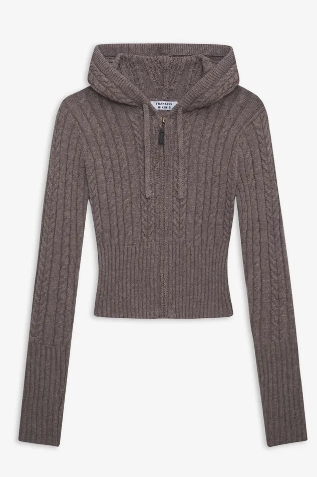 Frankies Bikinis Cloud Knits Women Aimee Cable Cloud Knit Hoodie Dark Pearl