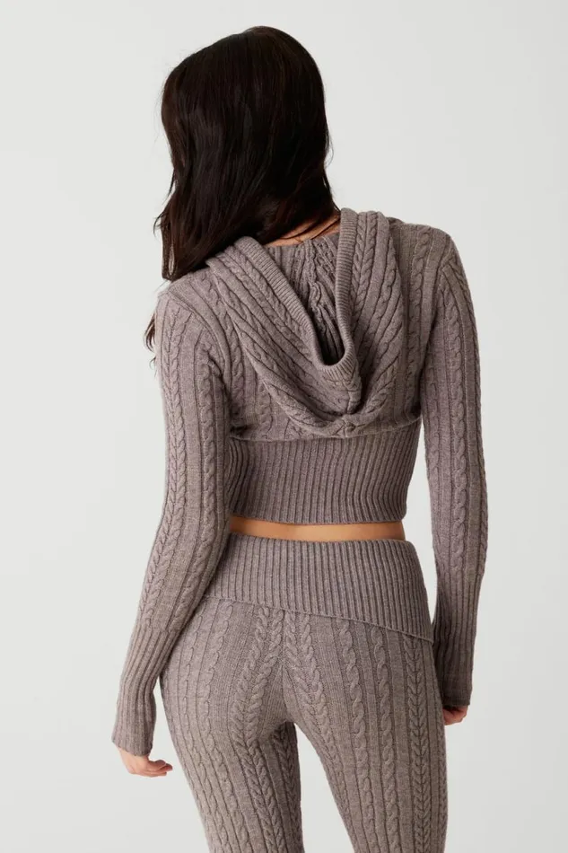 Frankies Bikinis Cloud Knits Women Aimee Cable Cloud Knit Hoodie Dark Pearl